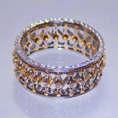 Platinum & yellow gold filigree diamond eternity ring 