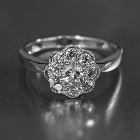 Diamond halo ring in 9ct white gold - Scherman's - Dress rings - Scherman's