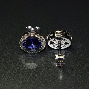 18ct white gold tanzanite and diamond halo studs - Scherman's - Earrings - Scherman's