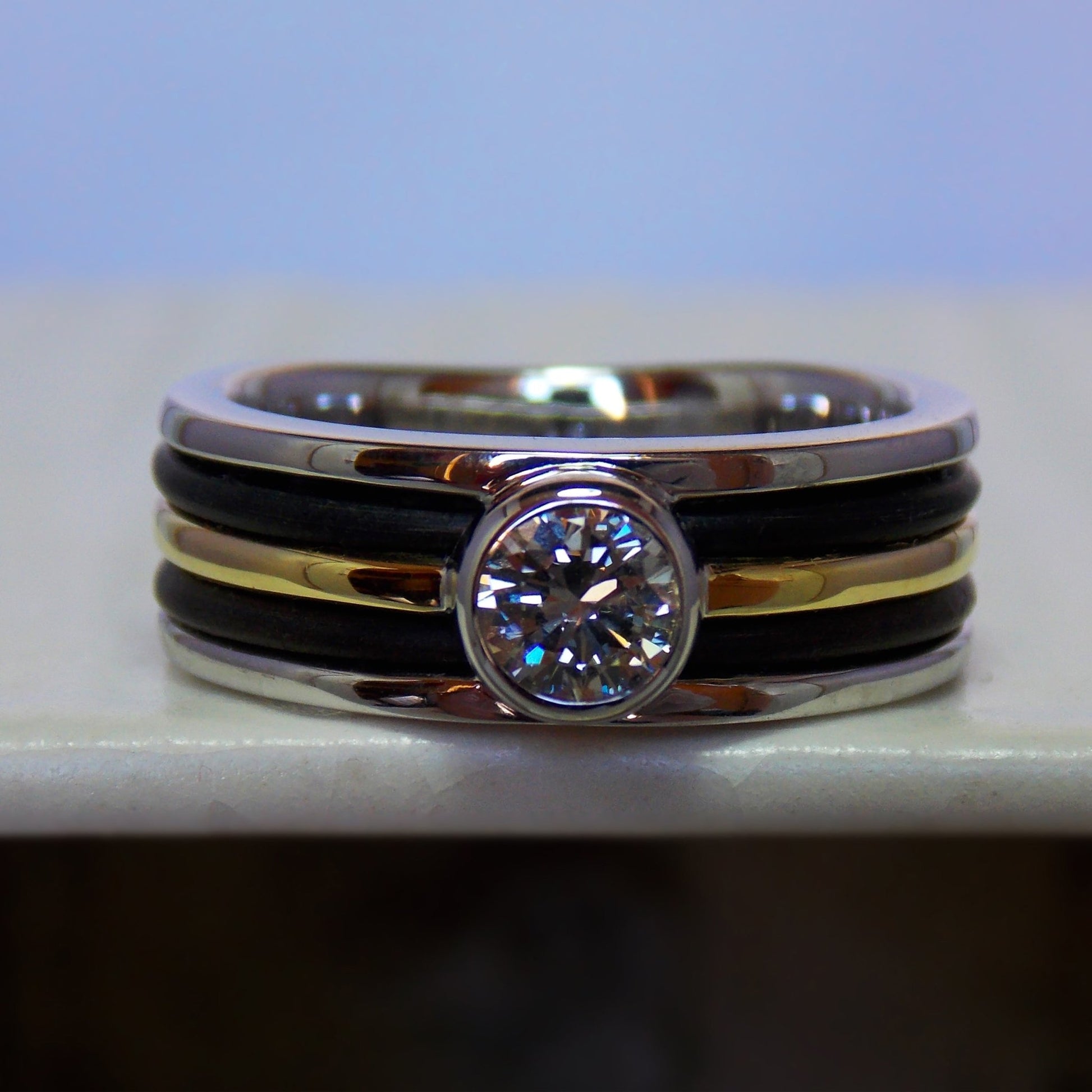 18ct white & yellow gold diamond solitaire with ethically sourced elephant hair - Scherman's - Dress rings - Scherman's