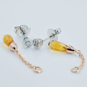 9ct white and rose gold earrings. Interchangeable to wear as studs or hanging earrings - Scherman's - Earrings - Scherman's