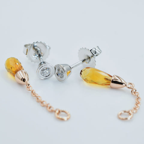 9ct white and rose gold earrings. Interchangeable to wear as studs or hanging earrings - Scherman's - Earrings - Scherman's