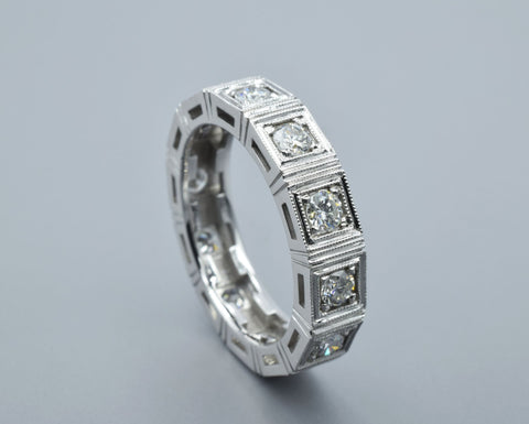 9ct white gold and diamond art deco style eternity ring - Scherman's - Dress rings - Scherman's