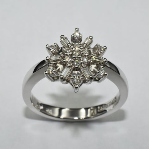 9ct white gold snowflake inspired ring, set with round and baguette diamonds - Scherman's - Engagement rings - Scherman's