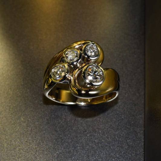 9ct yellow and white gold curve ring with diamonds - Scherman's - Dress rings - Scherman's