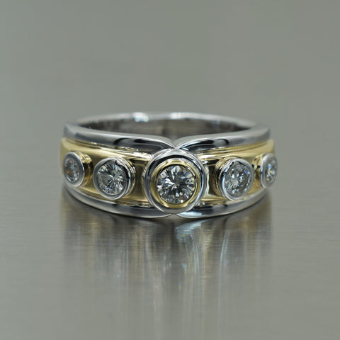 9ct yellow and white gold tube set 5 diamond ring - Scherman's - Dress rings - Scherman's