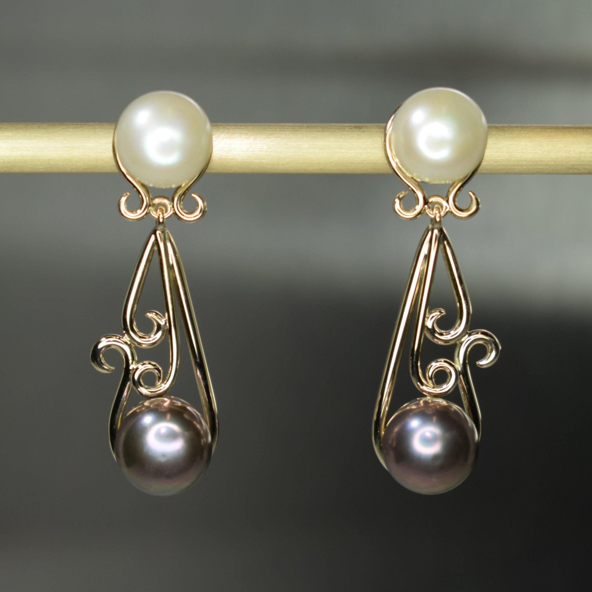 9ct yellow gold and pearl filigree earrings - Scherman's - Earrings - Scherman's