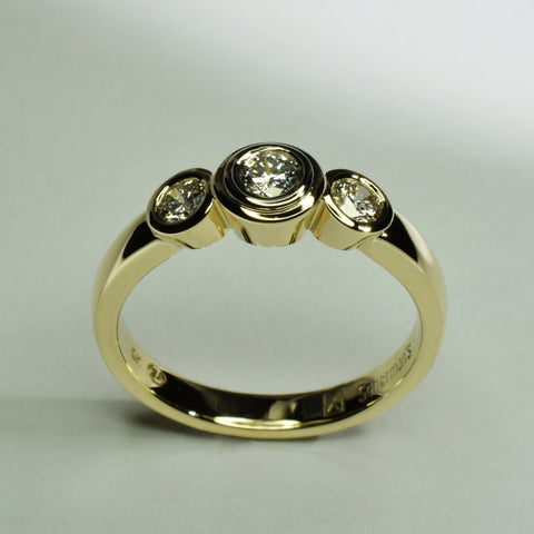 9ct yellow gold & diamond tube set trilogy ring - Scherman's - Engagement rings - Scherman's