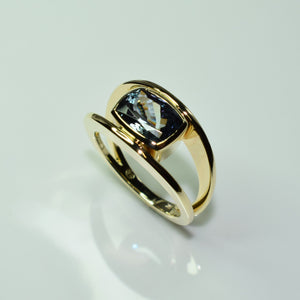 9ct yellow gold split band ring with cushion cut tanzanite - Scherman's - Dress rings - Scherman's