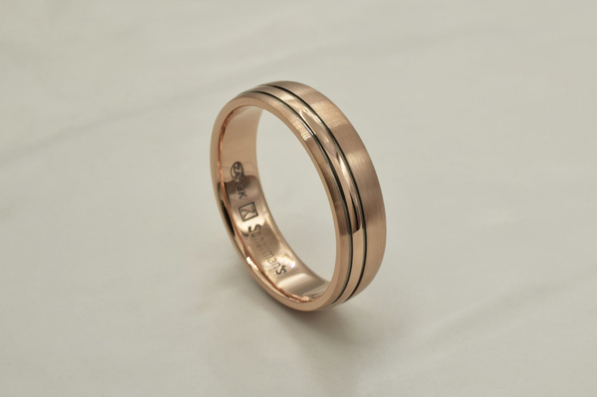 9K rose gold and black rhodium plated men's band - Scherman's - Scherman's