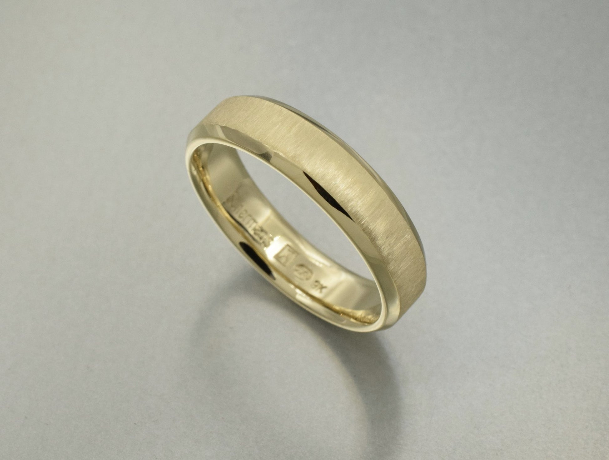 9K yellow gold brush and polish finish band. - Scherman's - Men's - Scherman's