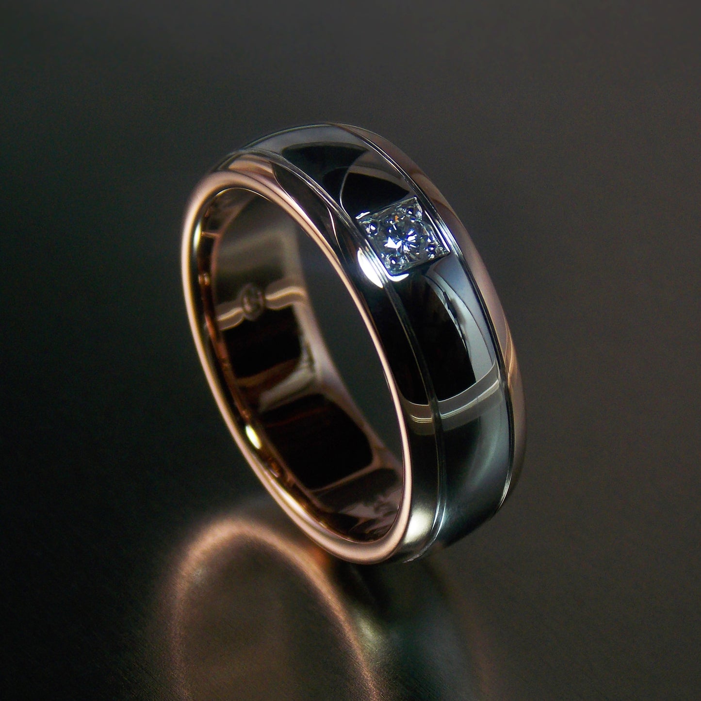 Modern 9K white and rose gold men's diamond solitaire