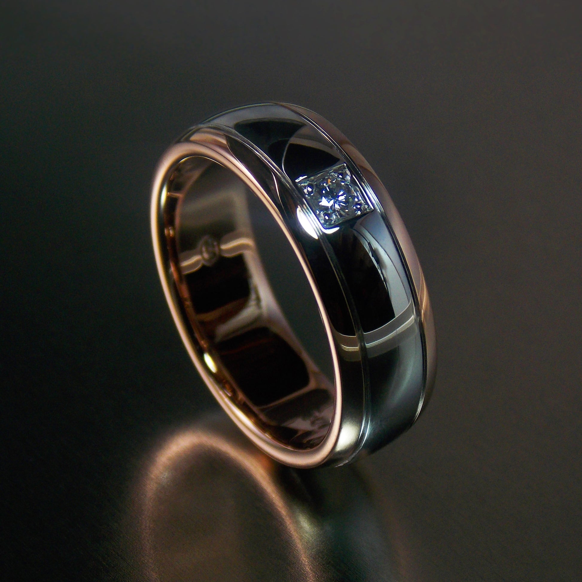 Modern 9K white and rose gold men's diamond solitaire