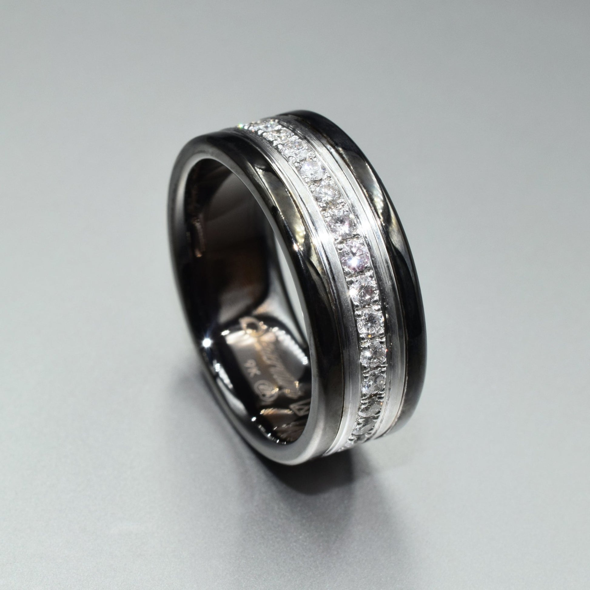 Blackened 9K white gold and diamond eternity pave band - Scherman's - Men's - Scherman's